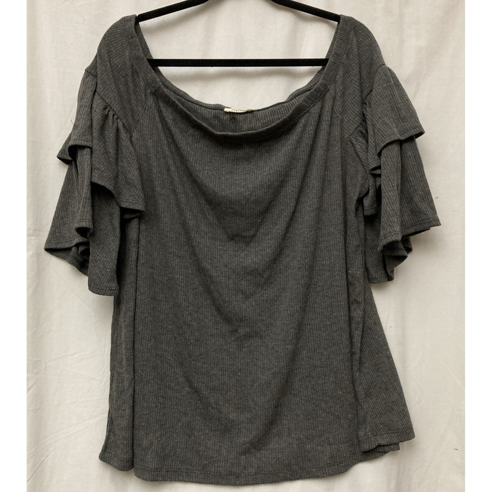 ODDY Women's Gray Knit Short Tiered Bell Sleeve Top - Size 2X‎